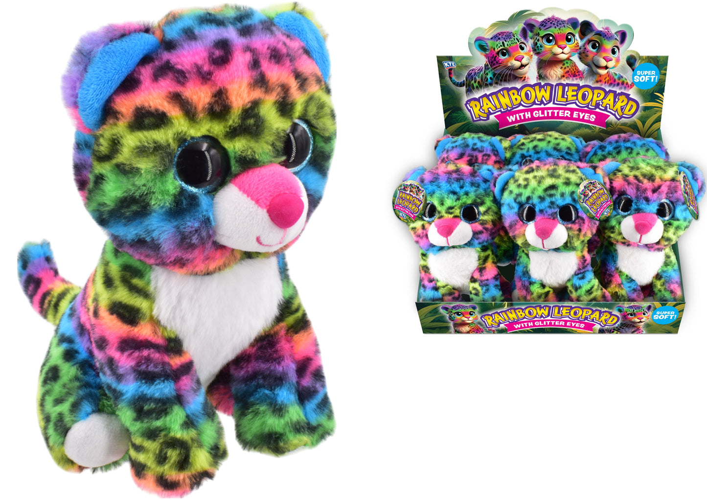 20cm Rainbow Leopard Print Cat With Glitter Eyes