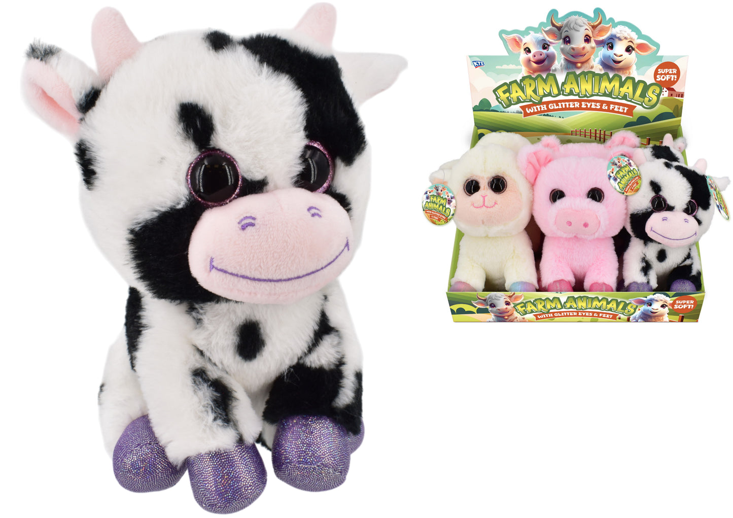 20cm Plush Farm Animals Glitter Eyes