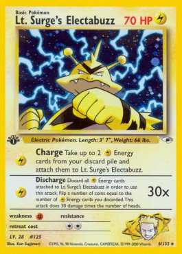 Pokemon TCG Lt. Surge's Electabuzz (GH 6) [Holo] Heavy Play Damage