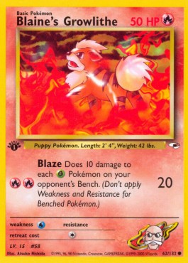 Pokemon TCG Blaine's Growlithe (GH 62) Light Play Damage