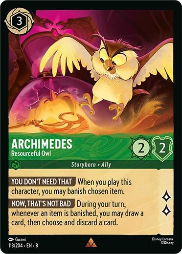 Lorcana TCG - Archimedes - Resourceful Owl - Holo Rare - 113/204