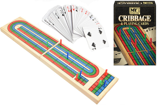 M.Y Solid Wood Cribbage Board & Playing Cards