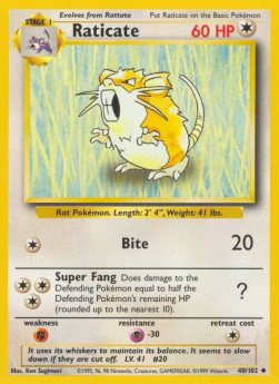 Pokemon TCG Raticate (BS 40) Light Play Damage