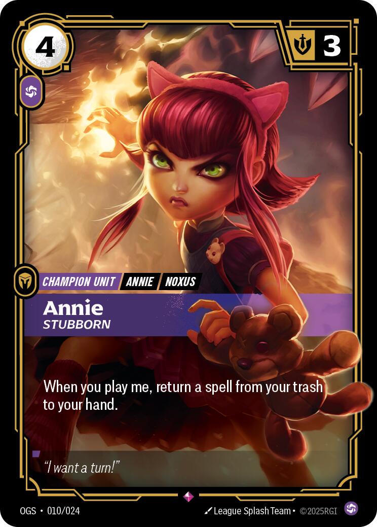 Riftbound - Annie, Stubborn (OGS 010/024) [Foil Promo]