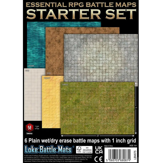 Essential RPG Battle Maps - Starter Set. 6 Plain Wet/Dry Erase Battle Maps with 1 inch grid