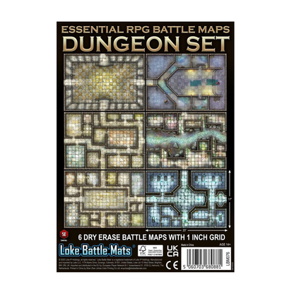 Essential RPG Battle Maps - Dungeon Set. 6 Wet/Dry Erase Battle Maps with 1 inch grid