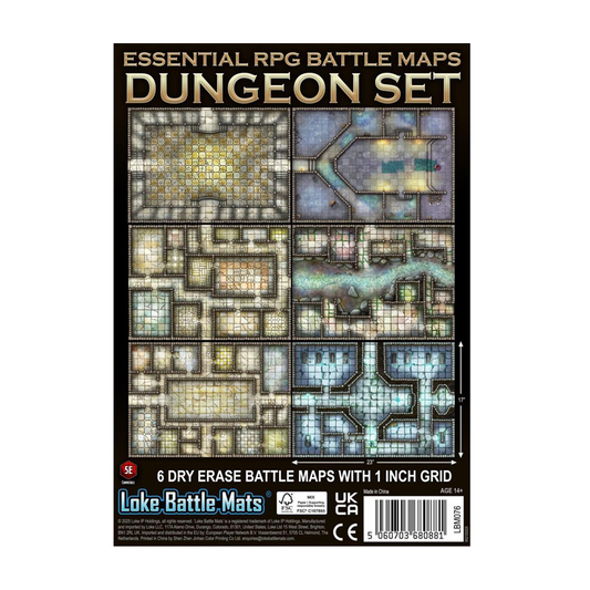 Essential RPG Battle Maps - Dungeon Set. 6 Wet/Dry Erase Battle Maps with 1 inch grid